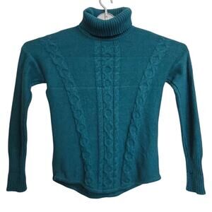 L.L. Bean Teal Cable Knit Turtleneck Sweater Women’s Large 100% Cotton